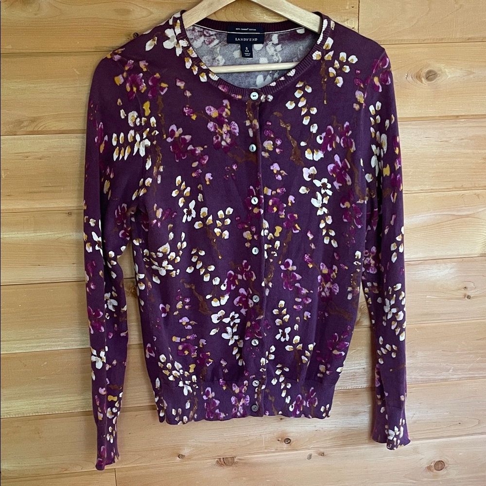 Lands' End Cotton Floral Cardigan